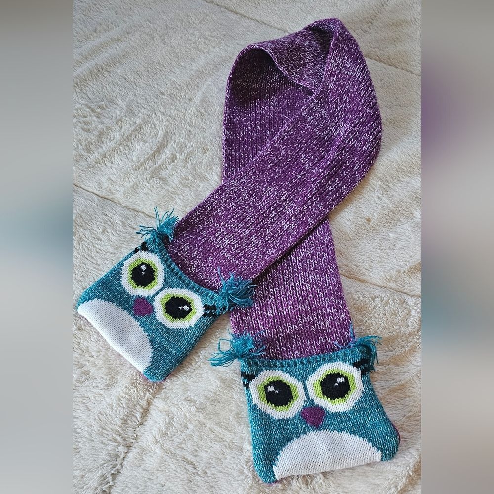 Girls Purple and Teal Owl Scarf